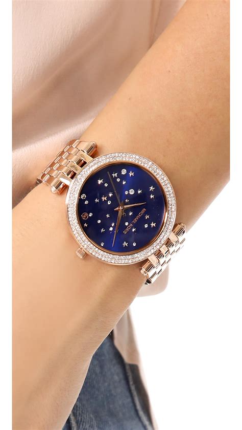 michael kors rose gold blue dial|michael kors watches for women.